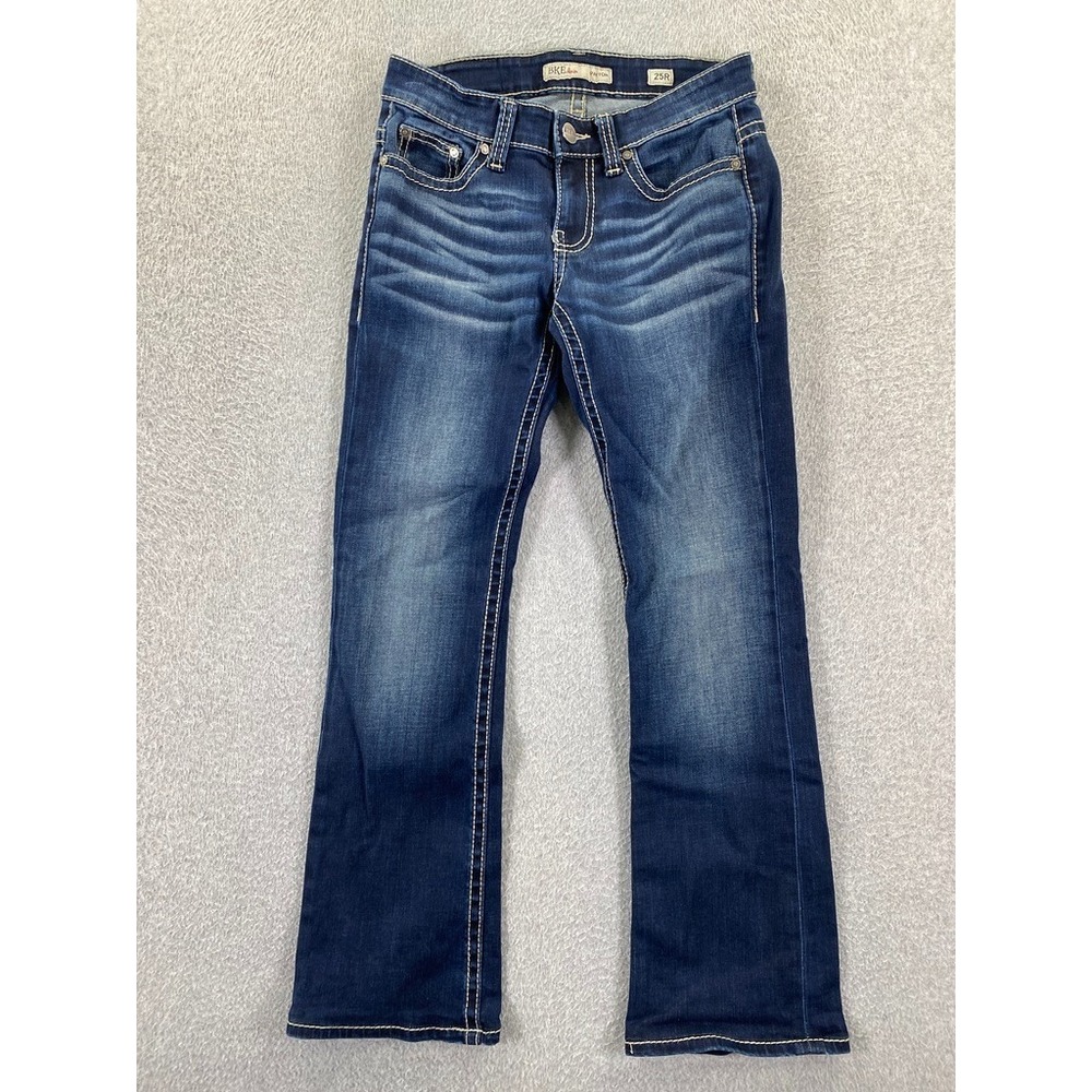 BKE Jeans Womens 25R (28x27.5) Dark Blue Denim Bootcut Payton Whiskered Casual